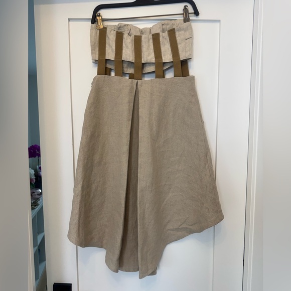 Chloé Comme Paris Linen Dress Cutout Strap Dress Natural Beige – Size 2 - Picture 4 of 8